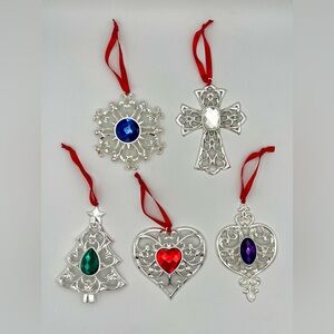 LENOX Bejeweled Assorted Ornaments (5) Silver-plated